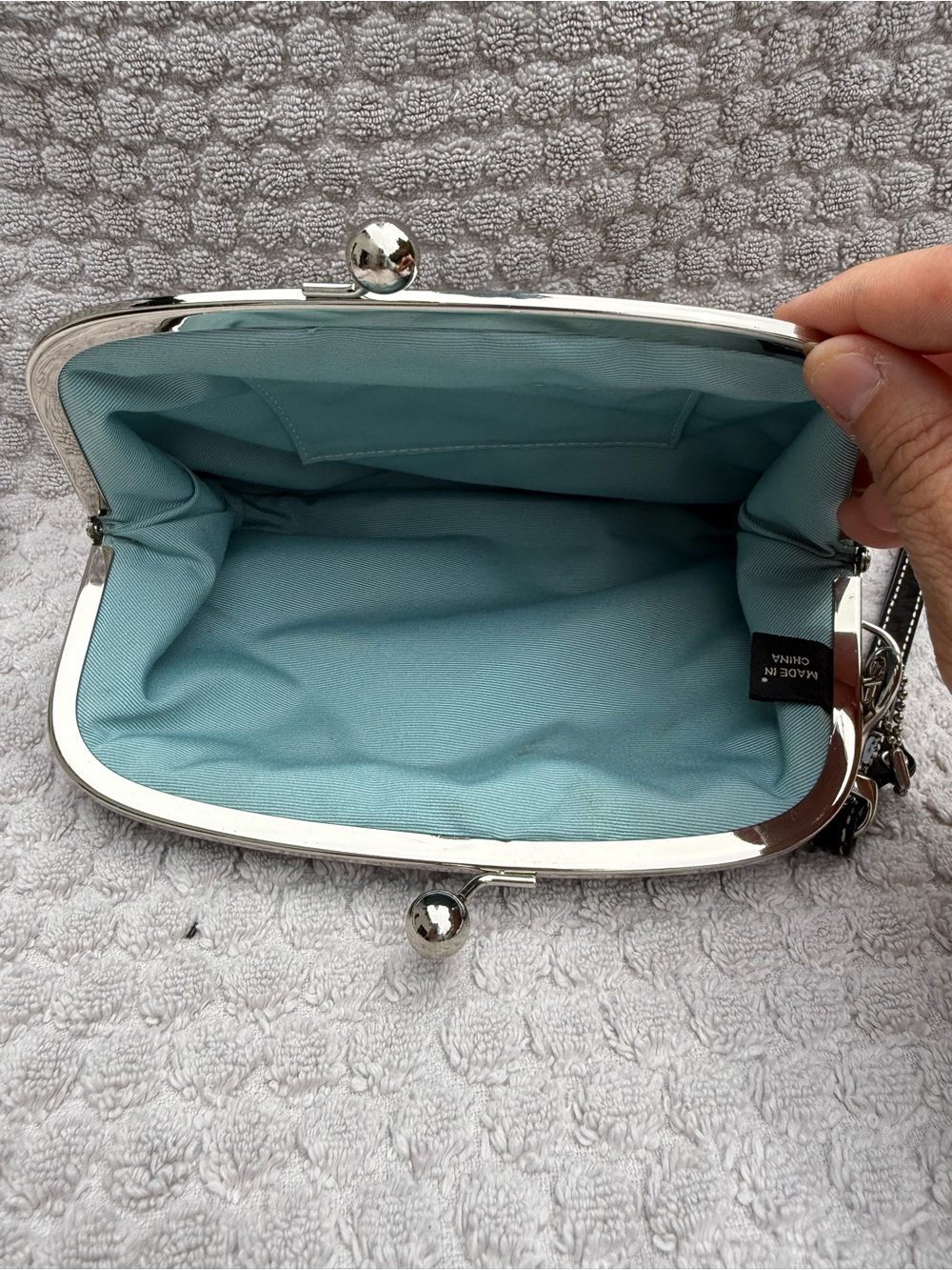 Coach Snake-Print Wristlet Clutch in Gray and Cream - Picture 4 of 4